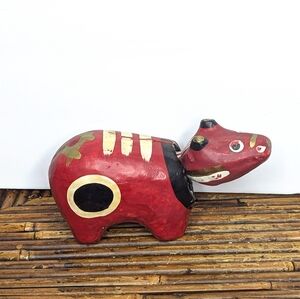 Vintage Japanese Akabeko Red Cow/Bull Paper Mache Kokeshi